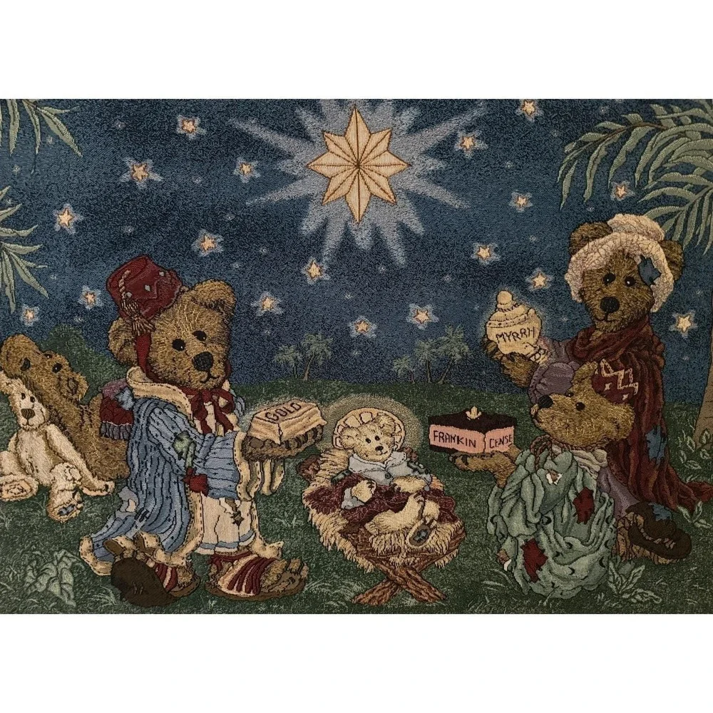 Boyds Bears Christmas Holiday Pageant Wisemen Nativity Tapestry Wall Hanging